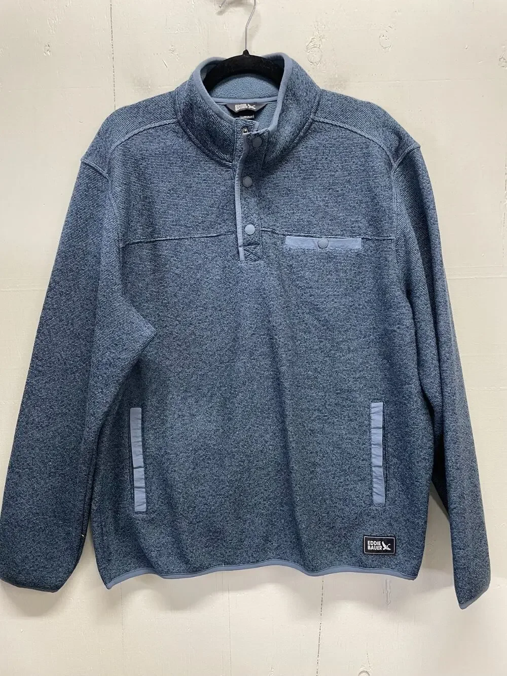 Eddie Bauer Men's Sweater Fleece Quarter-Snap Pullover Size Large Blue Color